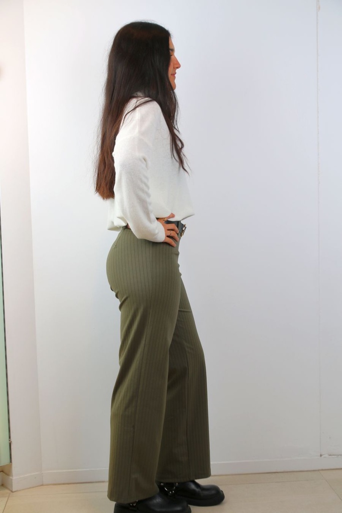 Broek Oscar nm51 toile wijde pijp eco leren riem  - Kaki Detail