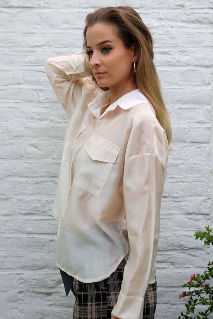 [201256] Blouse Richard nm85 2 borstzakjes kraag nacré doorgeknoopt - Beige Detail