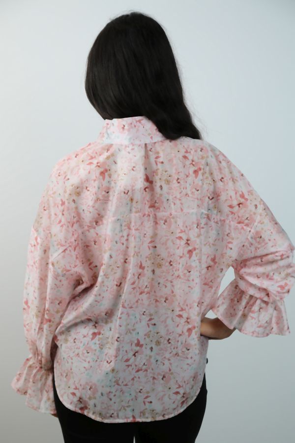 [201267] Bloemetjesblouse Rowen met trompetmouw nm85 - Lichtroze-roze Detail