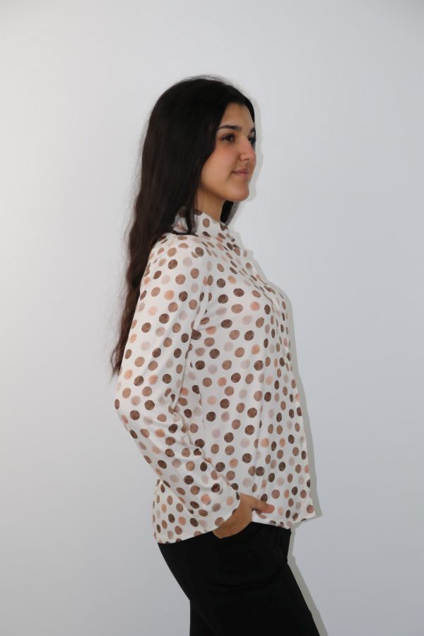 [201270] Jersey polo Rowin met bollenpatroon nm20 - Wolwit-bruin Detail