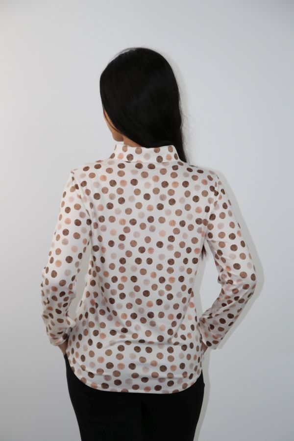 [201270] Jersey polo Rowin met bollenpatroon nm20 - Wolwit-bruin Detail