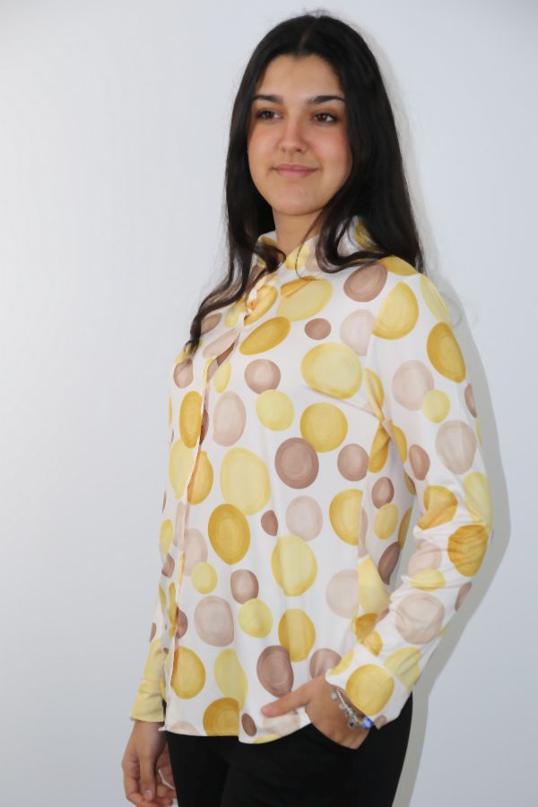 [201271] Jersey polo Raoul met cirkels nm20 - Wolwit-geel Detail