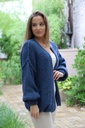 Tricot cardigan Louay nm18 coarse stitch overlay seam - Donkerblauw Detail