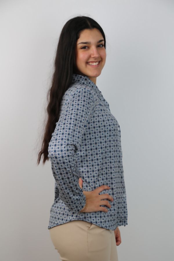 [201272] Jersey polo Robine nm20 ruitjes - Donkerblauw-wit Detail