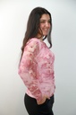 [201277] T-shirt Omayra nm43 anemonen op netstof gefronste taille en manchet - Roze Detail