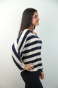 [201279] Trui Sophie nm6 horizontaal gestreept V&V hals satijnen rugbinder vleermuismouw - Donkerbblauw-beige Detail
