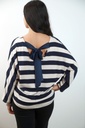 [201279] Trui Sophie nm6 horizontaal gestreept V&V hals satijnen rugbinder vleermuismouw - Donkerblauw-beige Detail