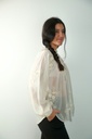 [201299] Geborduurde blouse Rosanna gefronste kraag nm85 - Lichtbeige Detail