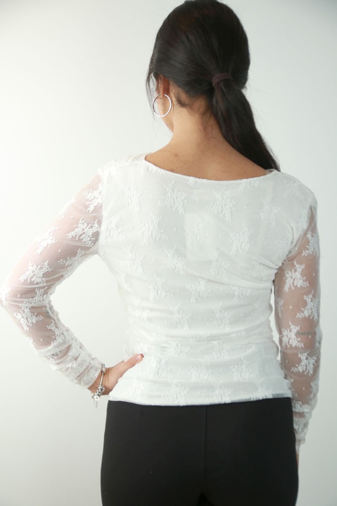 [201302] T-shirt Rocco kant op netstof gefronste taille en manchet nm47 - Wit Detail