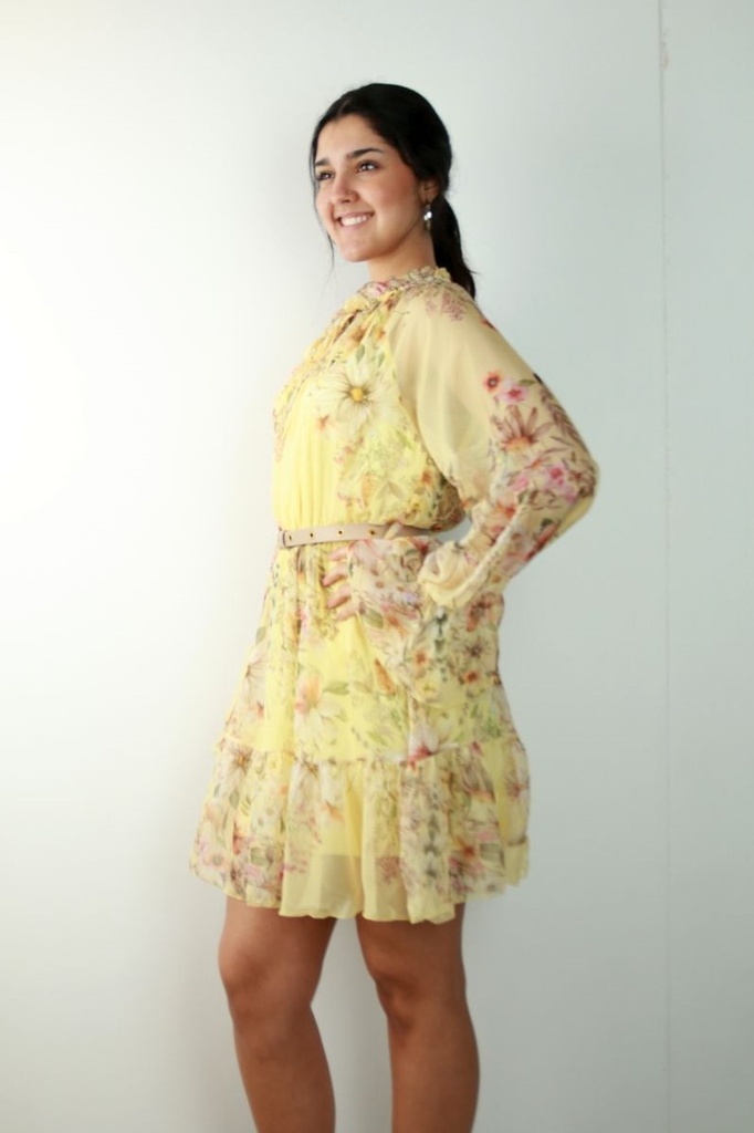 [201303] Bloemenjurkje Redouan met trompetmouw en ecoleren riem nm47 - Geel-multicolor Detail