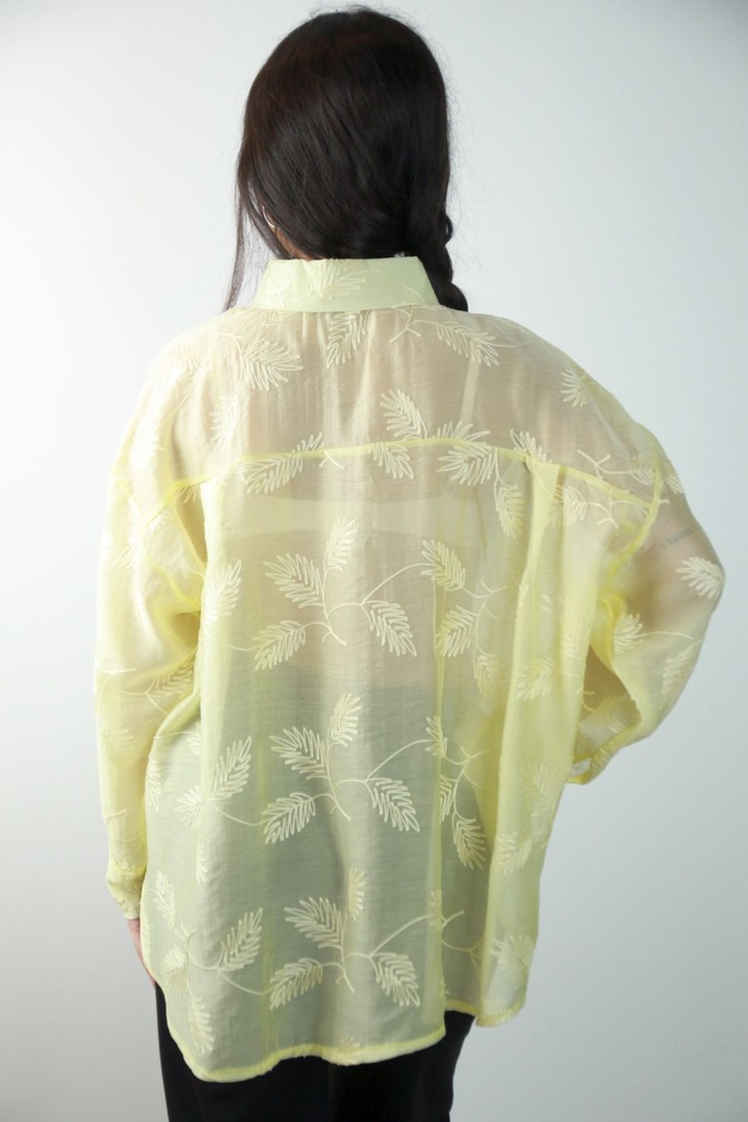 [201304] Blouse Remy geborduurd bladermotief nm85 - Geel Detail