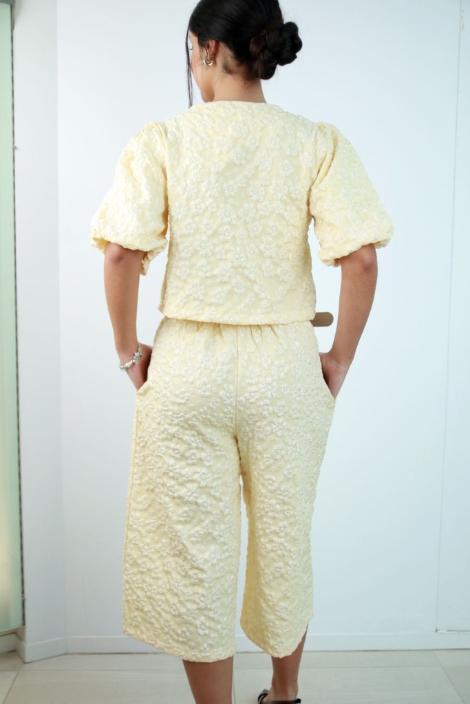 [201311] Culotte Ronin met bloemen en ecoleren riem - Lichtgeel Detail