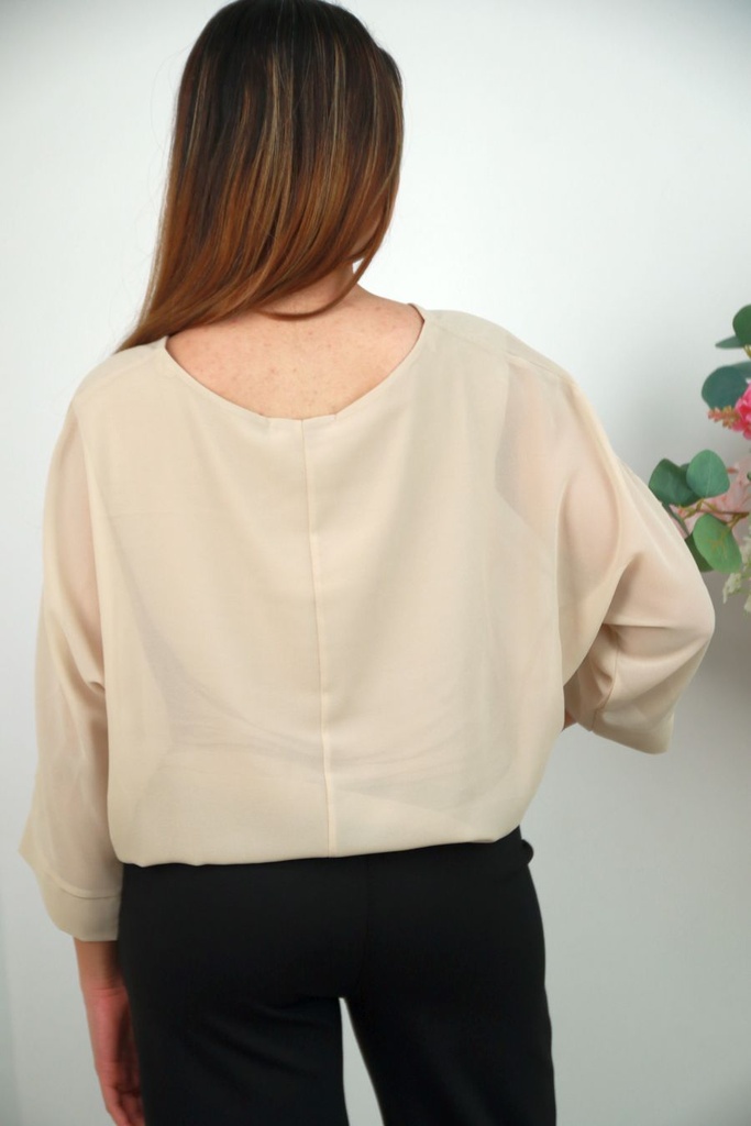 [201332] Blouse Sarah nm43 crêpe strikdetail driekwartmouw  - Beige Detail