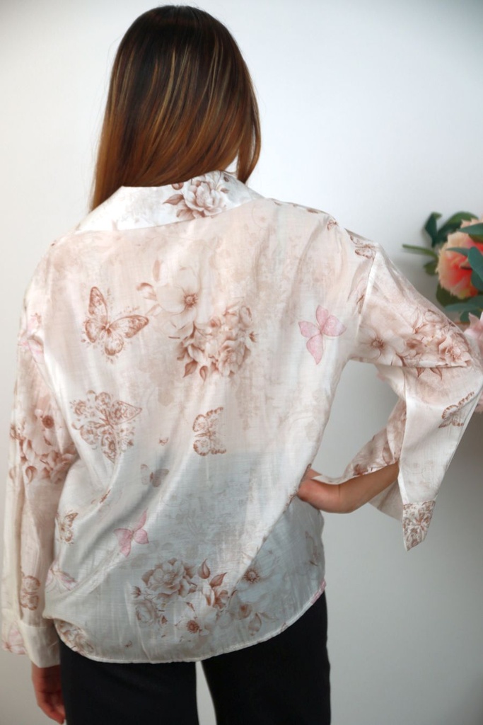 [201352] Tencel overhemd Simon nm85 met twee borstzakken en polokraag - Taupe-wit Detail