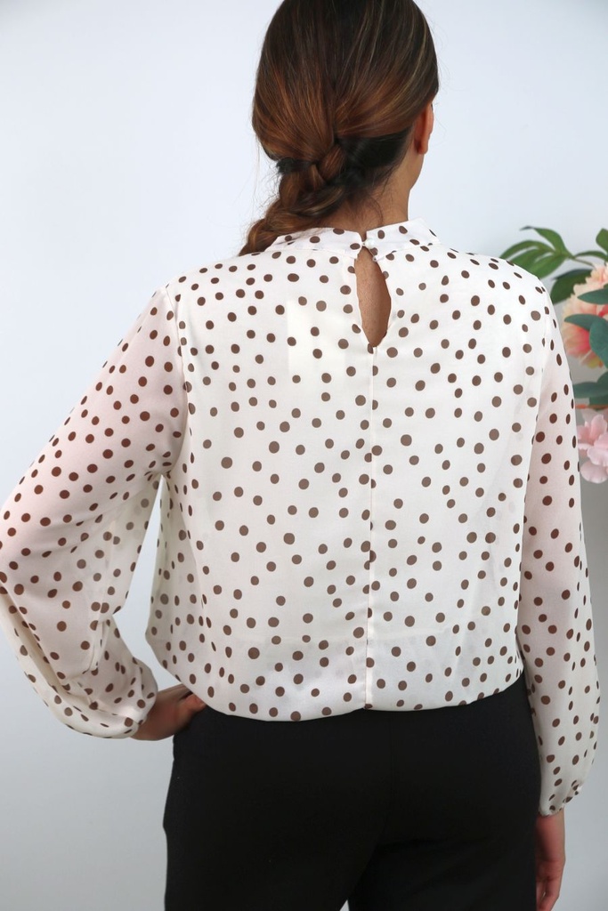 [201378] Cropped stippenblouse Raaf nm48 - Wolwit-bruin Detail