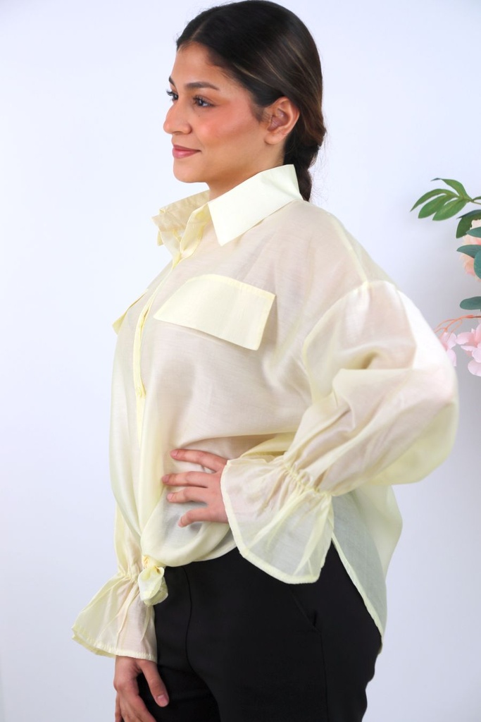 [201380] Transparante blouse Rosalinde met trompetmouw nm85 - Geel Detail