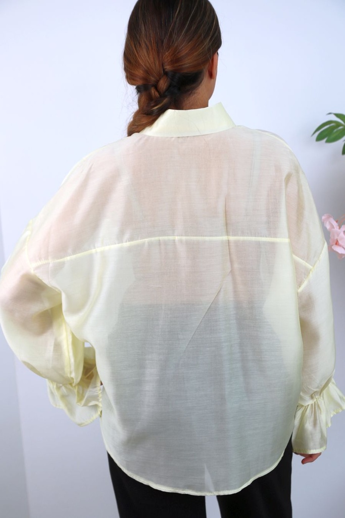 [201380] Transparante blouse Rosalinde met trompetmouw nm85 - Geel Detail