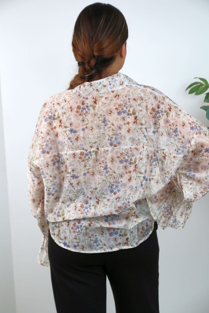 [201382] Bloemetjesblouse Roberto met trompetmouw nm85 - Wolwit-multicolor Detail