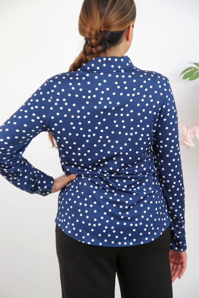 [201383] Jersey polo Rinke met stippenpatroon nm20 - Donkerblauw-wit Detail