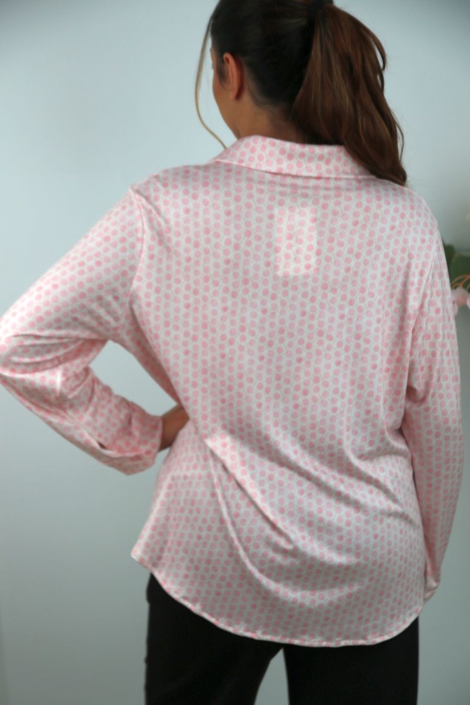 [201387] Jersey polo Rani bolletjespatroon nm20 - Roze-wolwit Detail