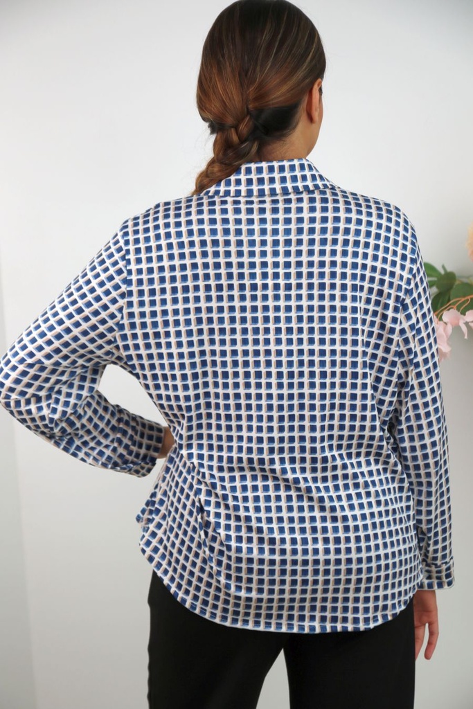 [201389] Jersey polo Rifka met blokkenpatroon nm20 - Donkerblauw-wolwit Detail