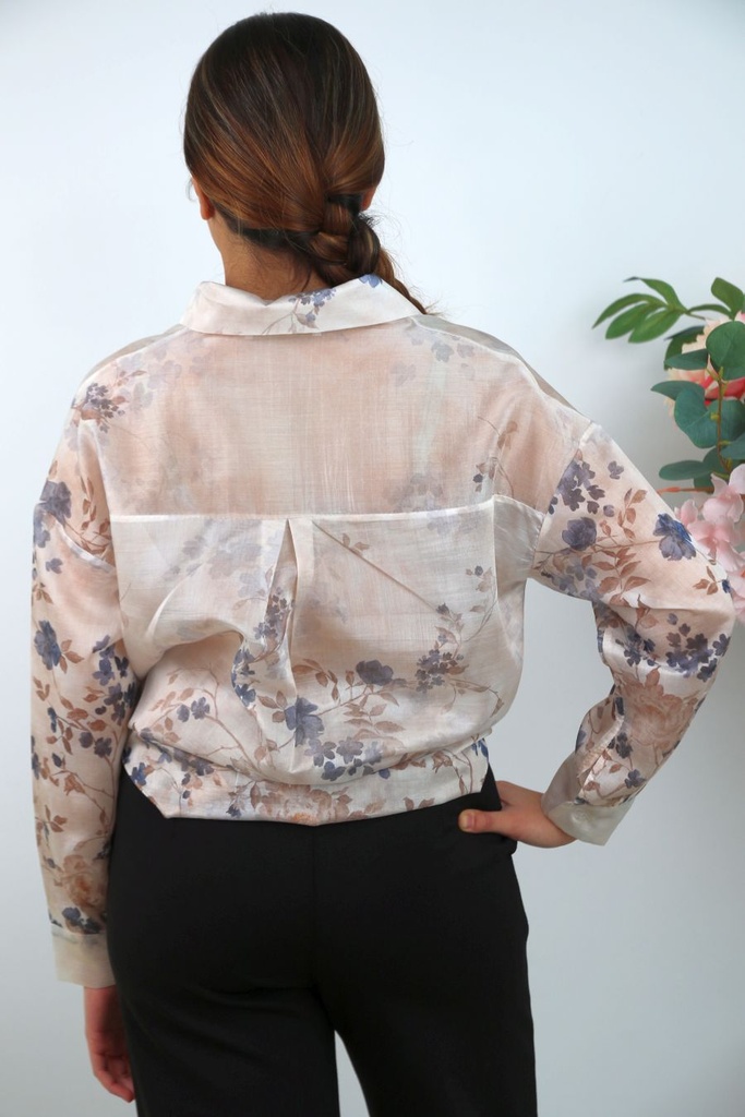 [201390] Blouse Rosalynn bloesems nm85 - Lichtbeige-donkerblauw Detail