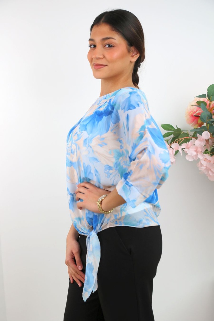 [201391] Gevoerde blouse Romijn bloementapijt nm47 - Hemelsblauw-muntgroen Detail