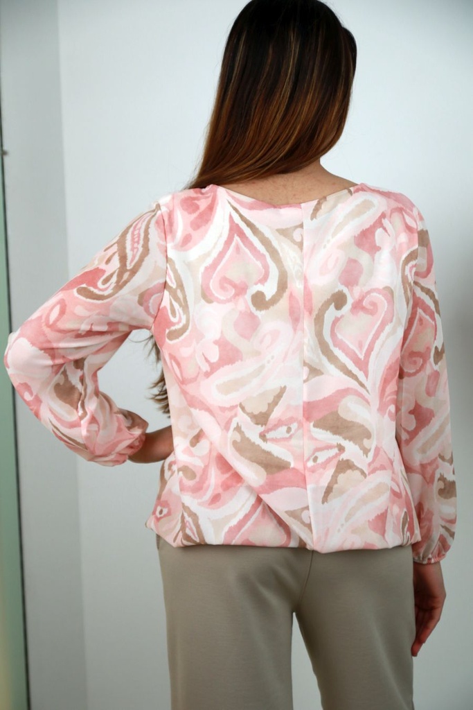 [201393] Blouse Raya nm47 organische print en open hals - Roze-beige Detail