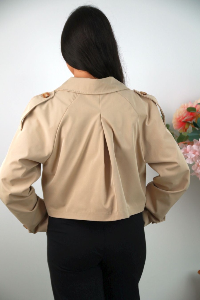 Tweetrapsblouse Rowan met gefronste kraag en mouw - Beige Detail