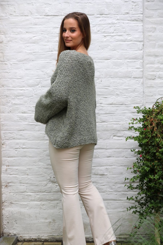 Cardigan Lotus nm22 bouclÃ© V-neck 5 buttons - Olijf Detail