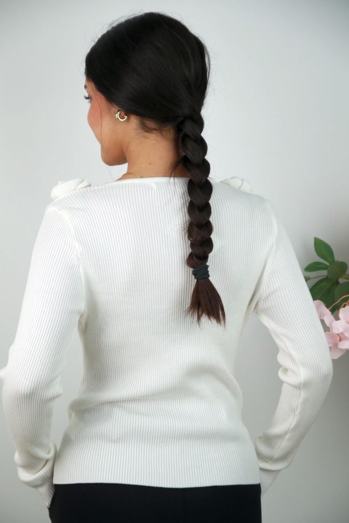 [201350] Geribde pull Ramses met rozen en v-hals nm68 - Wit Detail