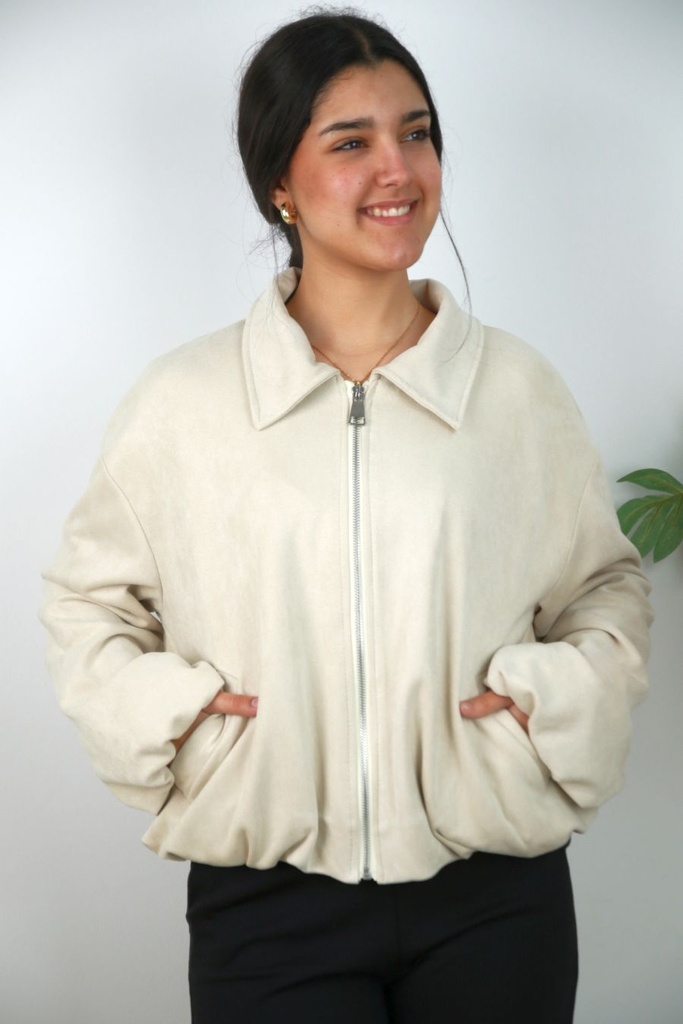 [201412] Jacket Nicci eco suède gepofte zoom ritssluiting - Beige Detail