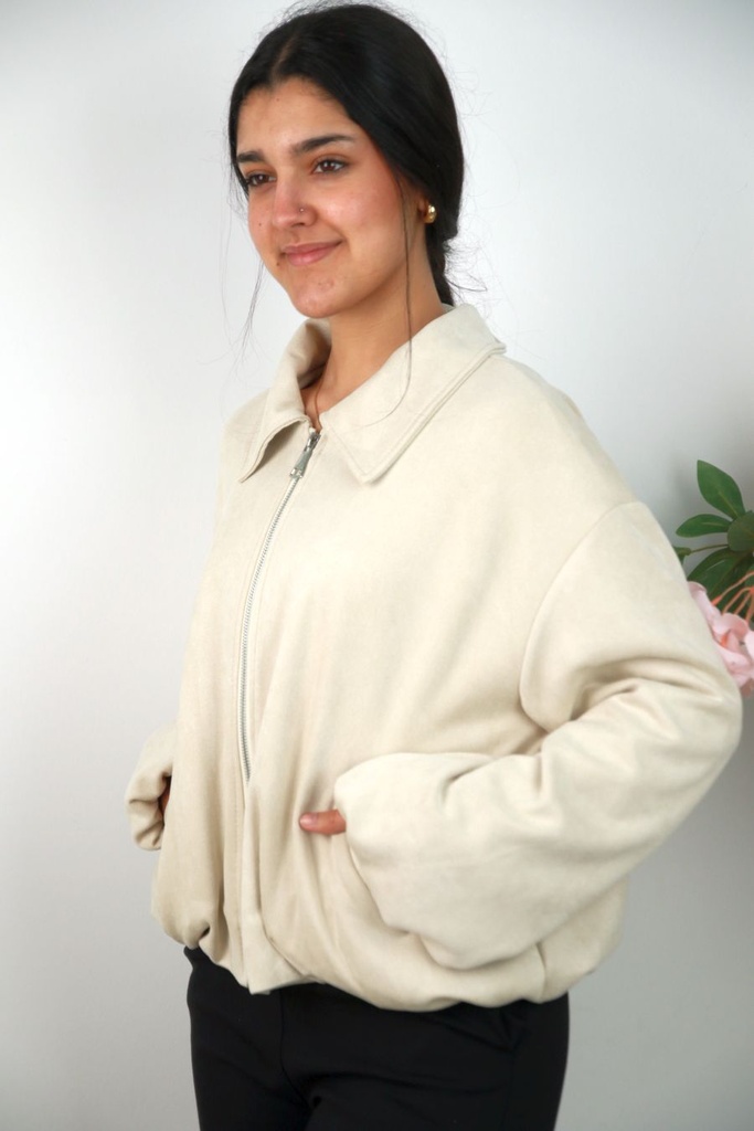 [201412] Jacket Nicci eco suède gepofte zoom ritssluiting - Beige Detail