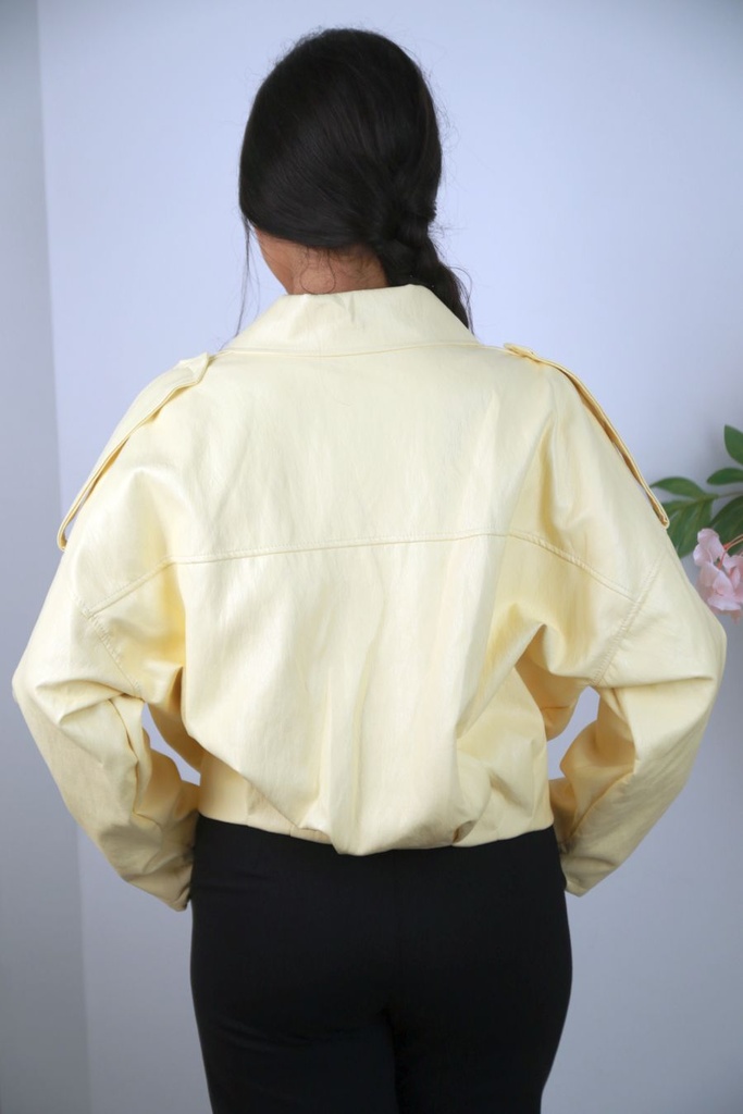 [201417] Bomber jasje Niam nm55 eco leer springplooien  - Lichtgeel Detail