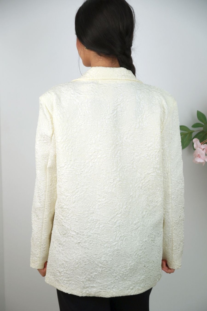[201410] Gebloemde blazer Nayara glamy reliëfstof  - Crème Detail