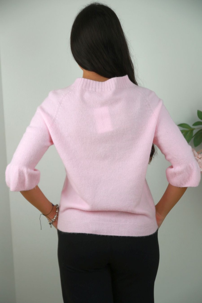 [201424] Pull Niven nm10 driekwart mouwen gepofte mouwboord - Lichtroze Detail