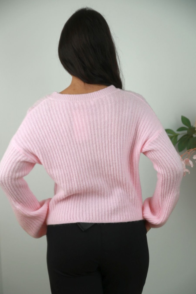 [201425] Pull Nyo nm65 gepofte manchette verticale steek  - Lichtroze Detail