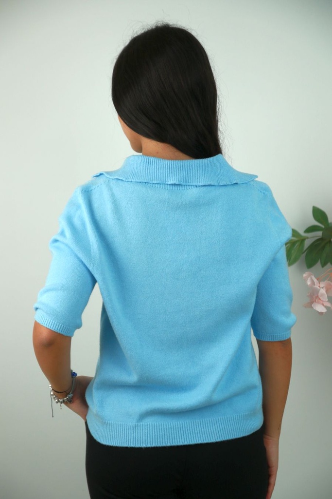 [201426] Pull Noxx nm50 v-hals met kraagje driekwartmouwen - Lichtblauw Detail