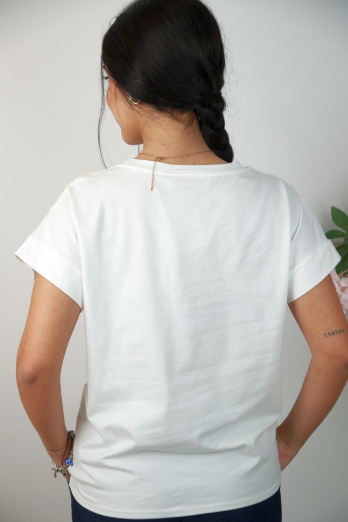 [201435] T-shirt Norbert nm92 up ajour gehaakt fijne koord  - Wit-beige Detail