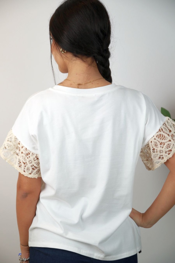 [201437] T-shirt Nahla nm92 gehaakt hart ajour gehaakte manchette  - Wit-beige Detail