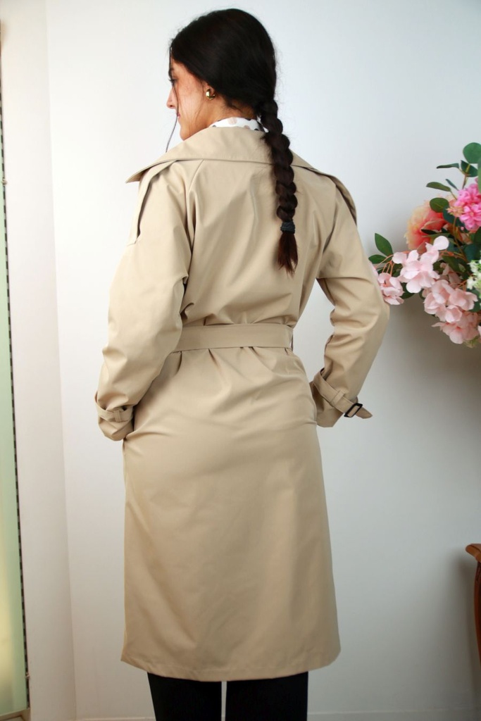 [201453] Lange jas Nadya nm100 reverskraag taillebinder - Beige Detail