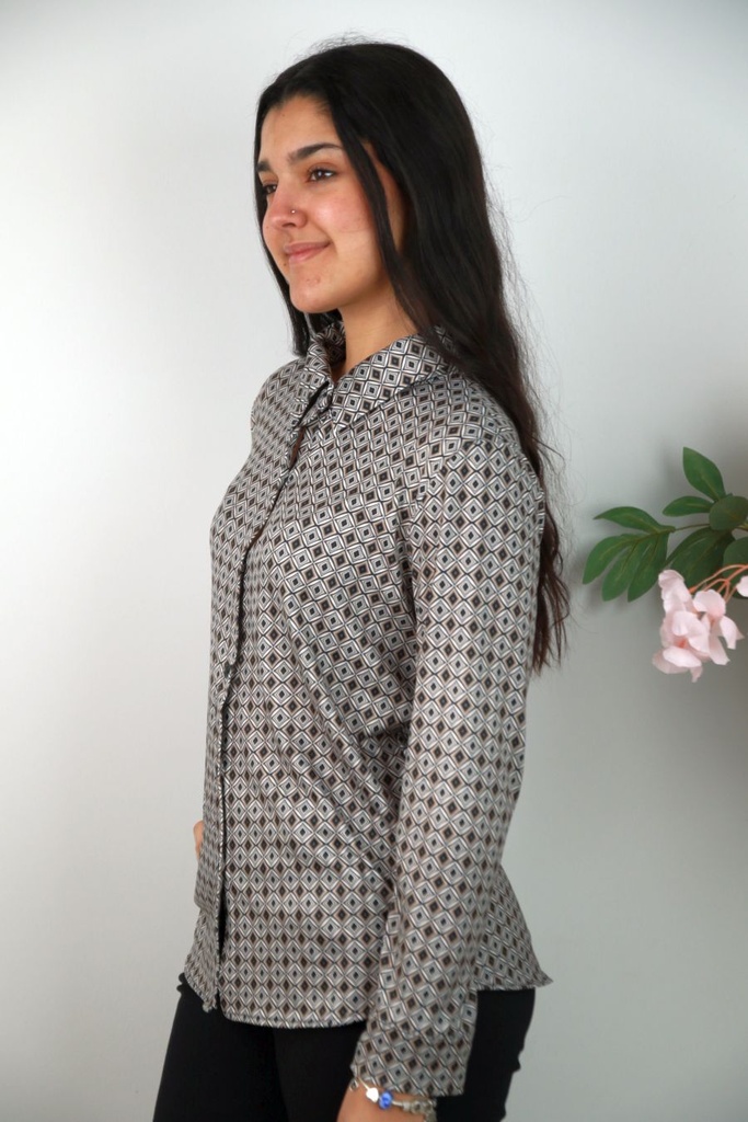 [201272] Jersey polo Robine nm20 ruitjes - Zwart-beige Detail