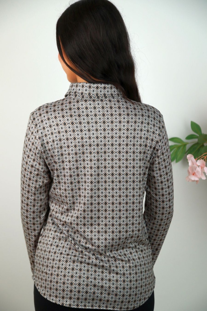 [201272] Jersey polo Robine nm20 ruitjes - Zwart-beige Detail