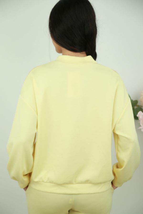 [201485] Geruite sweater Rodayna met rits nm95 - Geel-wit Detail