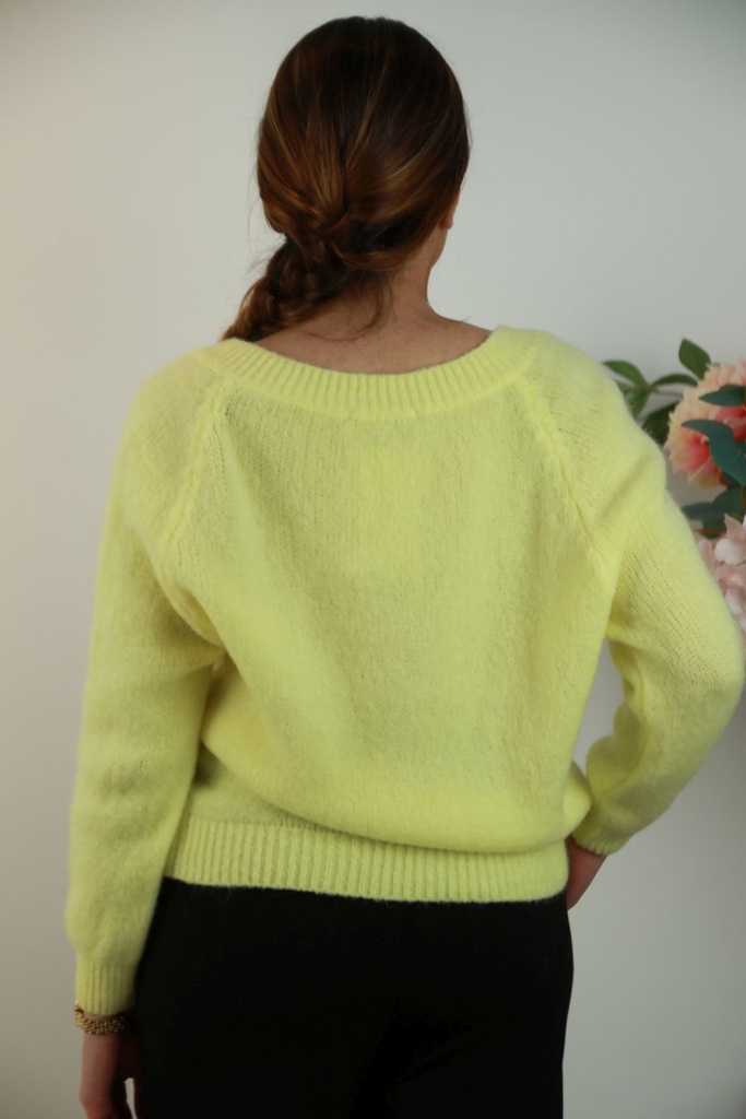 [201486] Pull Roald nm20 V-hals Amerikaanse mouwinzet wollig - Geel Detail