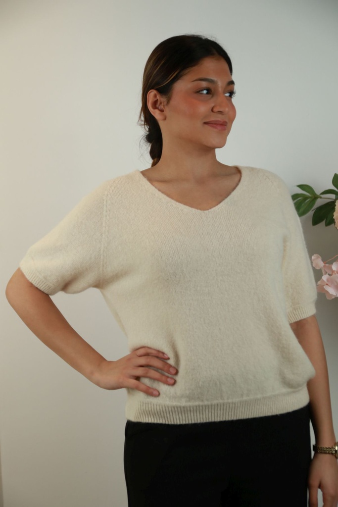 [201487] Pull Rory nm25 V-hals Amerikaanse mouwinzet - Beige Detail