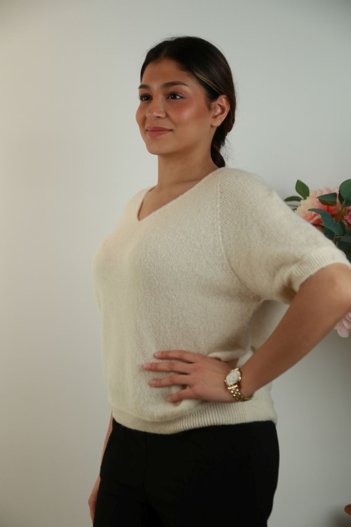 [201487] Pull Rory nm25 V-hals Amerikaanse mouwinzet - Beige Detail