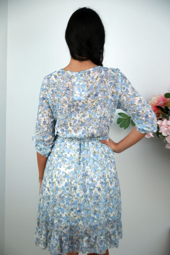 [201368] Oumaya nm44 plumetis gekruiste V-hals gepofte manchet - Hemelsblauw-wit Detail