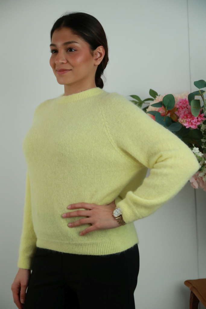 [201408] Trui Seth nm20 mohair ronde hals met ribboord, amerikaanse lange mouwinzet - Geel Detail