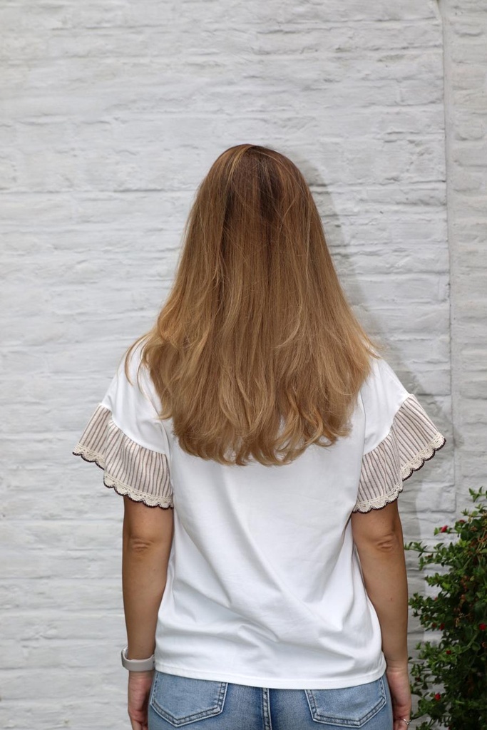 [201495] T-shirt Nayomi nm92 hart mouwvolant  - Wit-bruin Detail